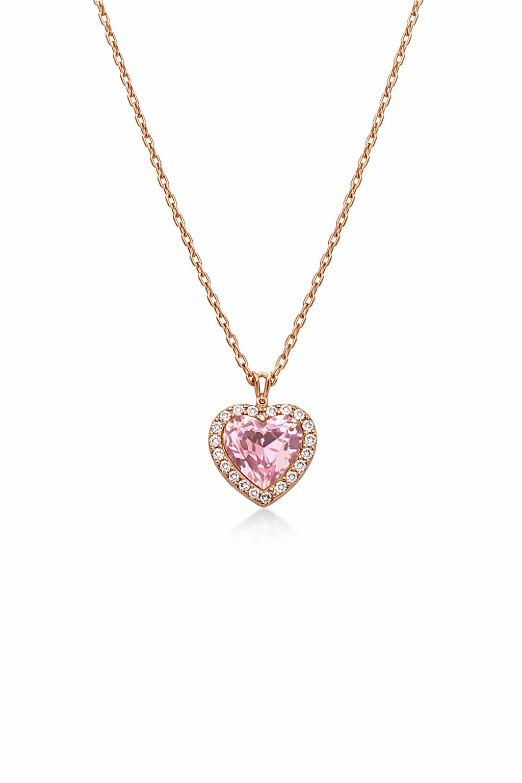 Pembe Taşlı Rose Gold Kalp Kolye | Siminkari Özel Tasarım