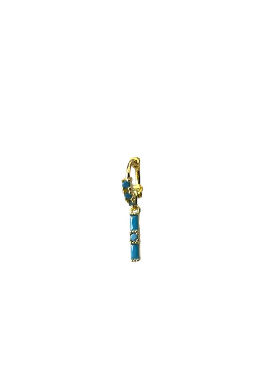 Firuze Taşlı Çubuk Sallantılı Gold Halka Piercing