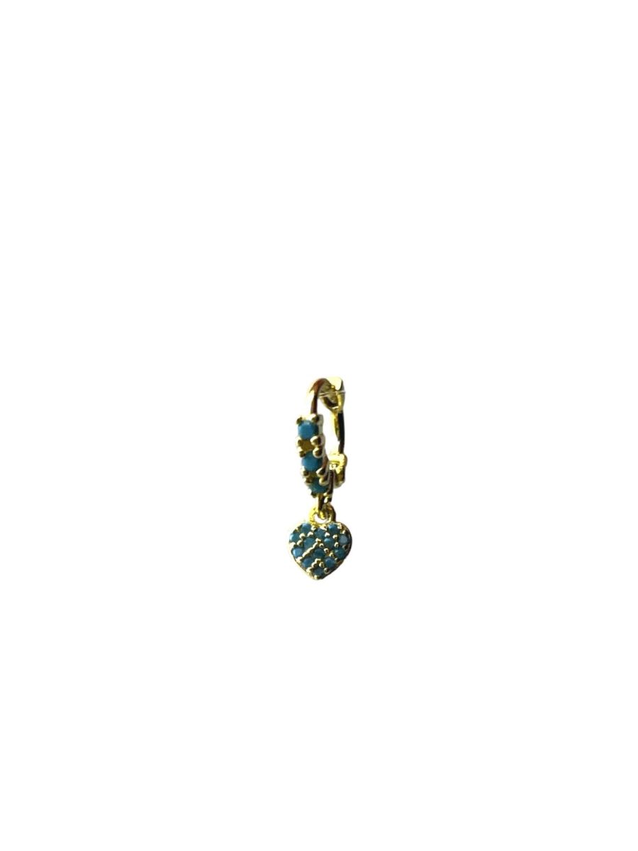 Firuze Taşlı Kalp Gold Halka Piercing