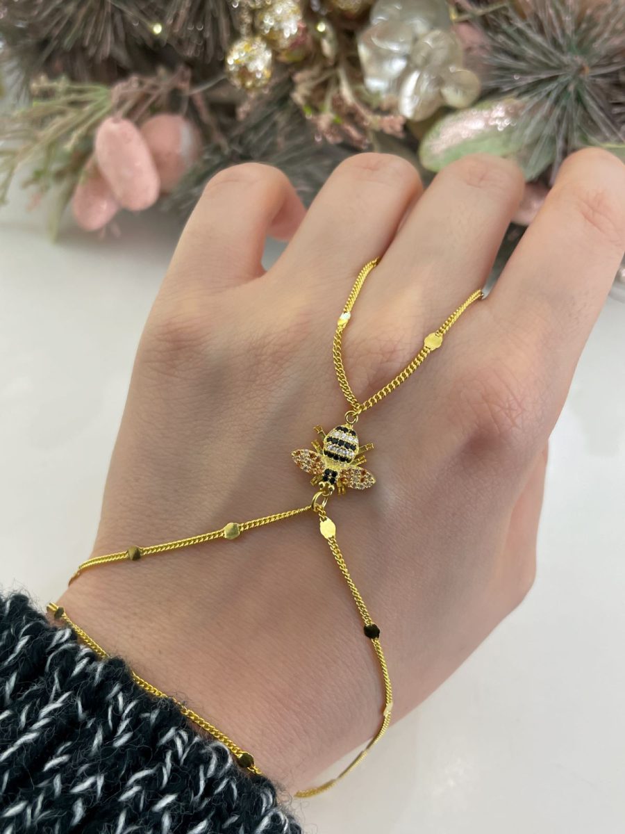 Büyük Arılı Motifli Zinciri Pullu Gold Şahmeran | New Collection