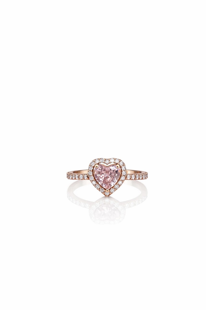 Pembe Taşlı Rose Gold Kalp Yüzük | Siminkari Özel Tasarım