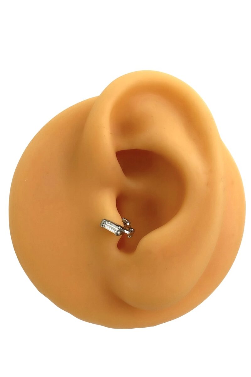 Beyaz Baget Taşlı Mini Gold Halka Piercing