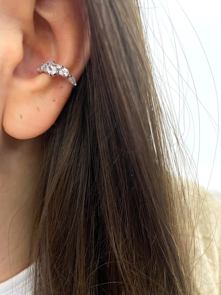 Yaprak Pırlanta Montür Kıkırdak Küpesi Ear Cuff
