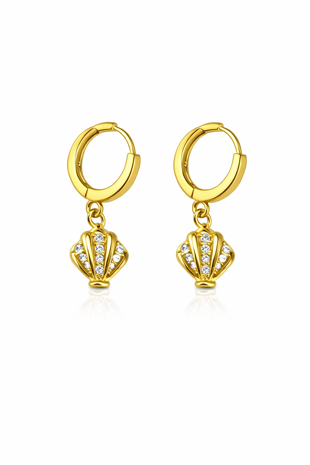 Mini Işıltılı Midye Gold Halka Küpe