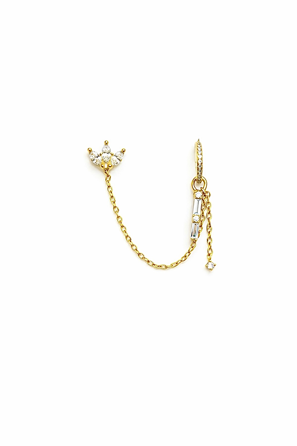 Çift Delikli Zincirli Gold Lotus Küpe