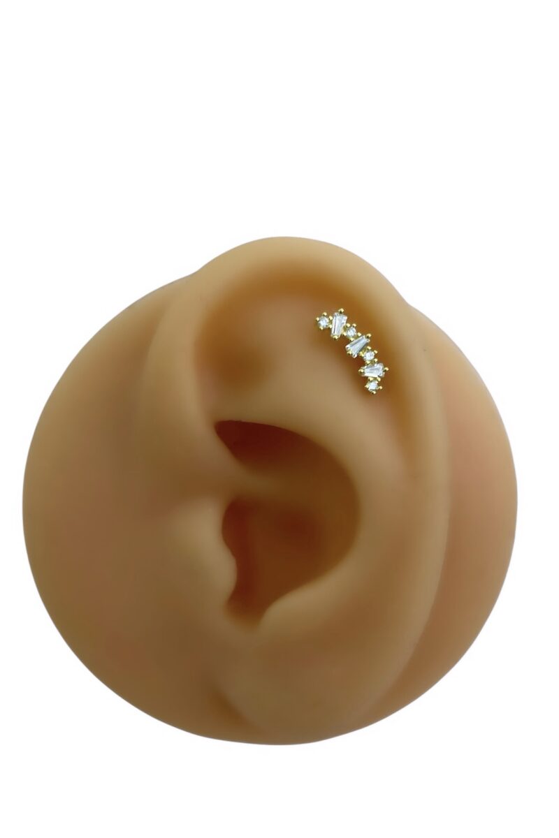 Kırık Baget Taşlı Gold Piercing