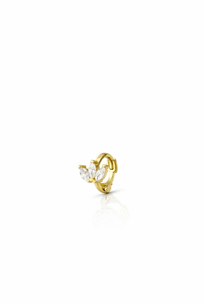 Lotus Taşlı Halka Gold Piercing