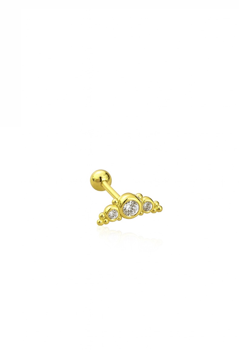 Üç Taşlı Minimal Gold Piercing | New Collection