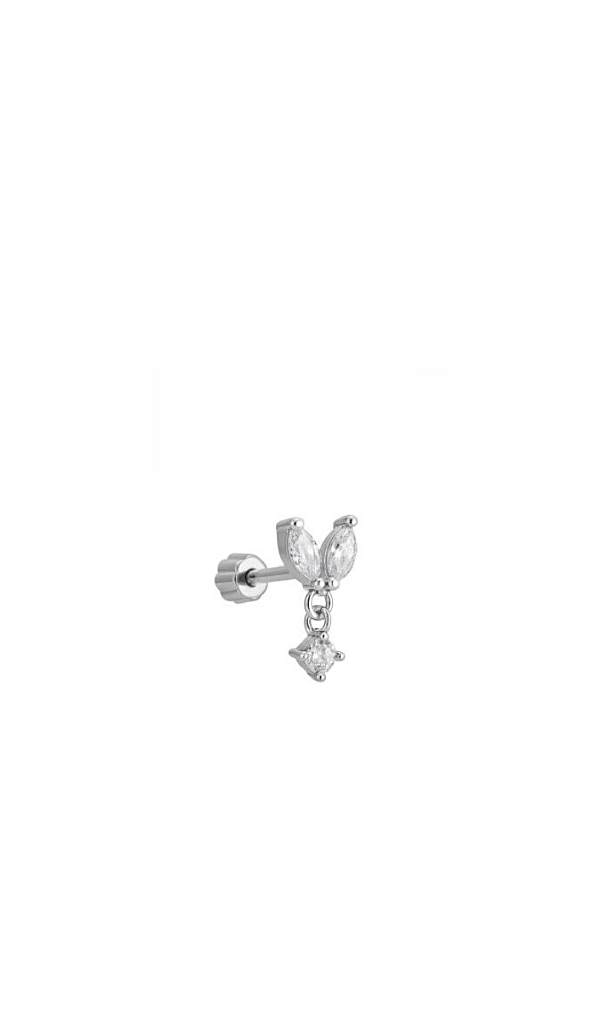 Mini Lotus Taşlı Sallantılı Silver Piercing