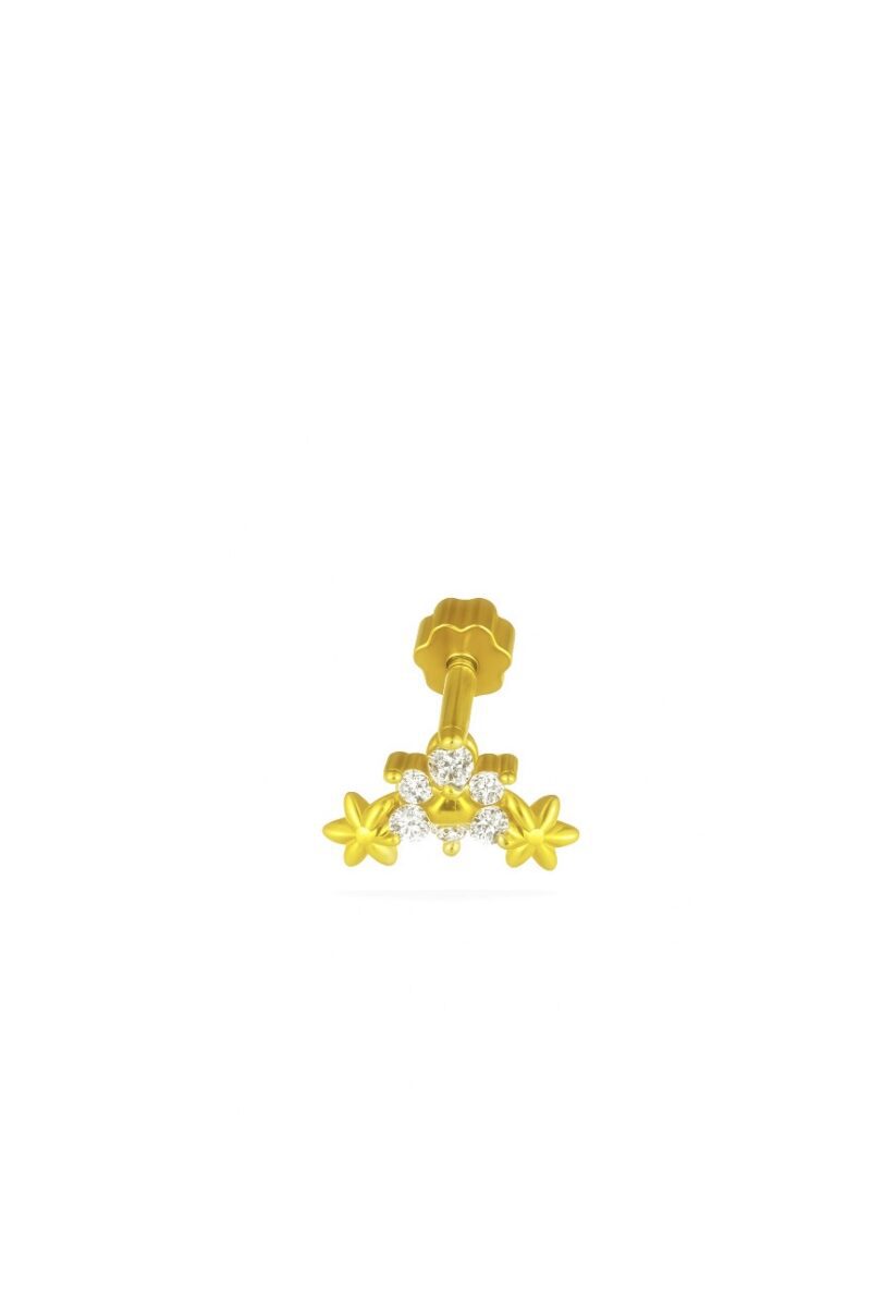 Işıltılı Sıralı Mini Gold Çiçek Piercing