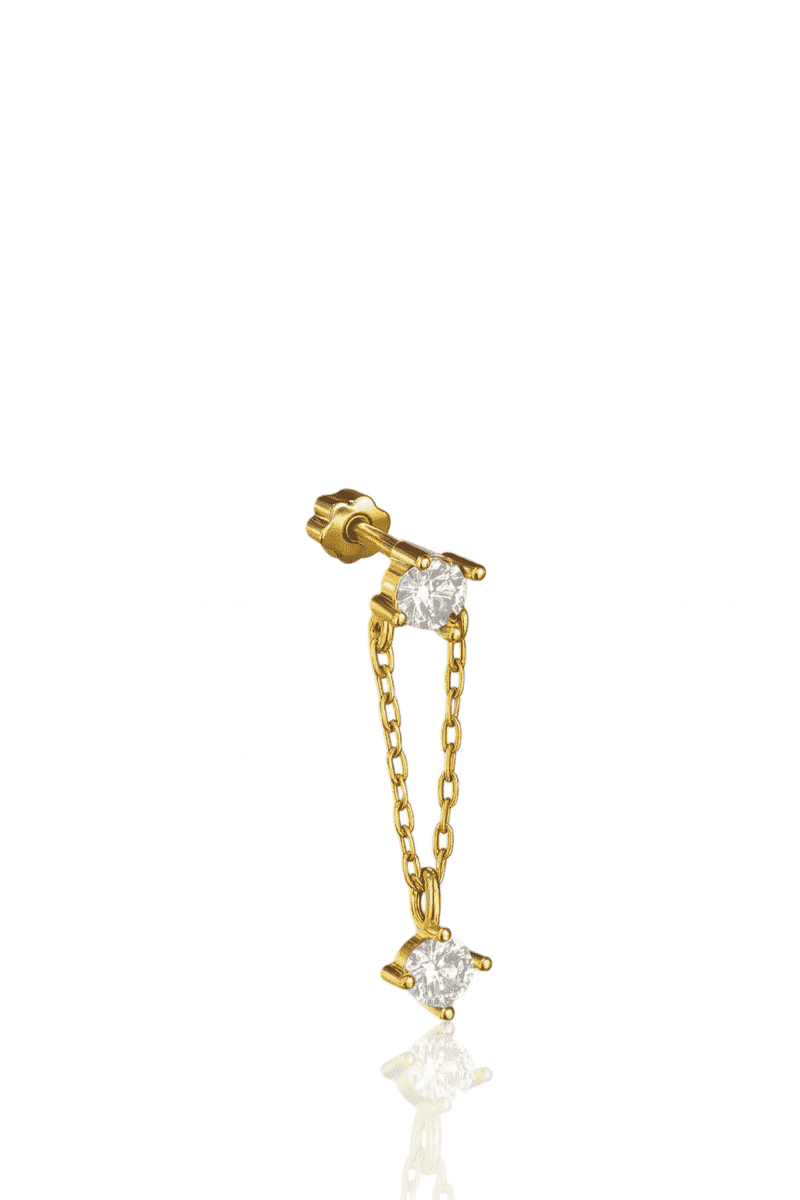 Tek Taşlı Zincir Sallantılı Gold Piercing