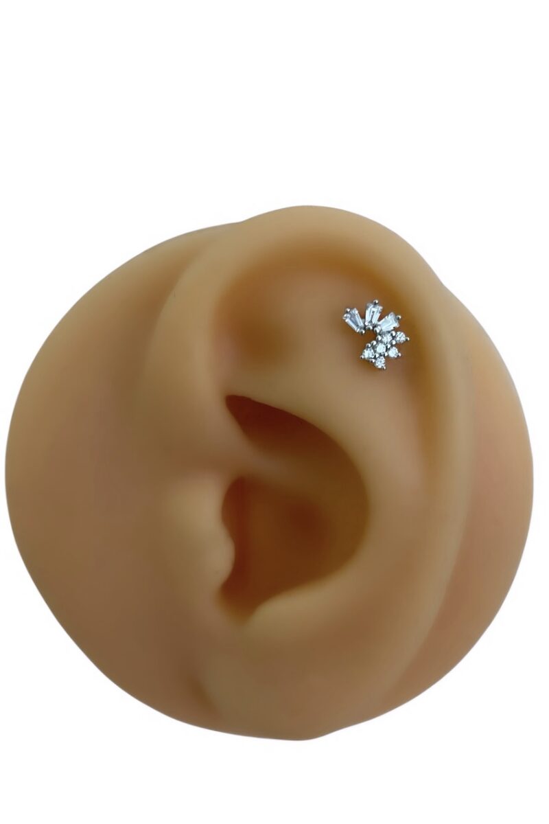 Taşlı Baget Yarım Silver Daire Piercing