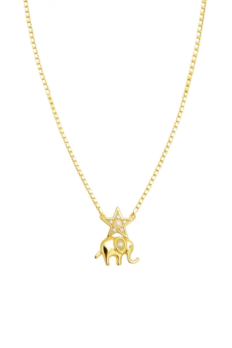 Opal Taşlı Fil Yıldız Figürlü Gold Kolye | New Collection