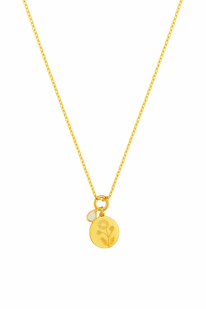 Taşlı Çiçek Plakalı Gold Kolye | New Collection