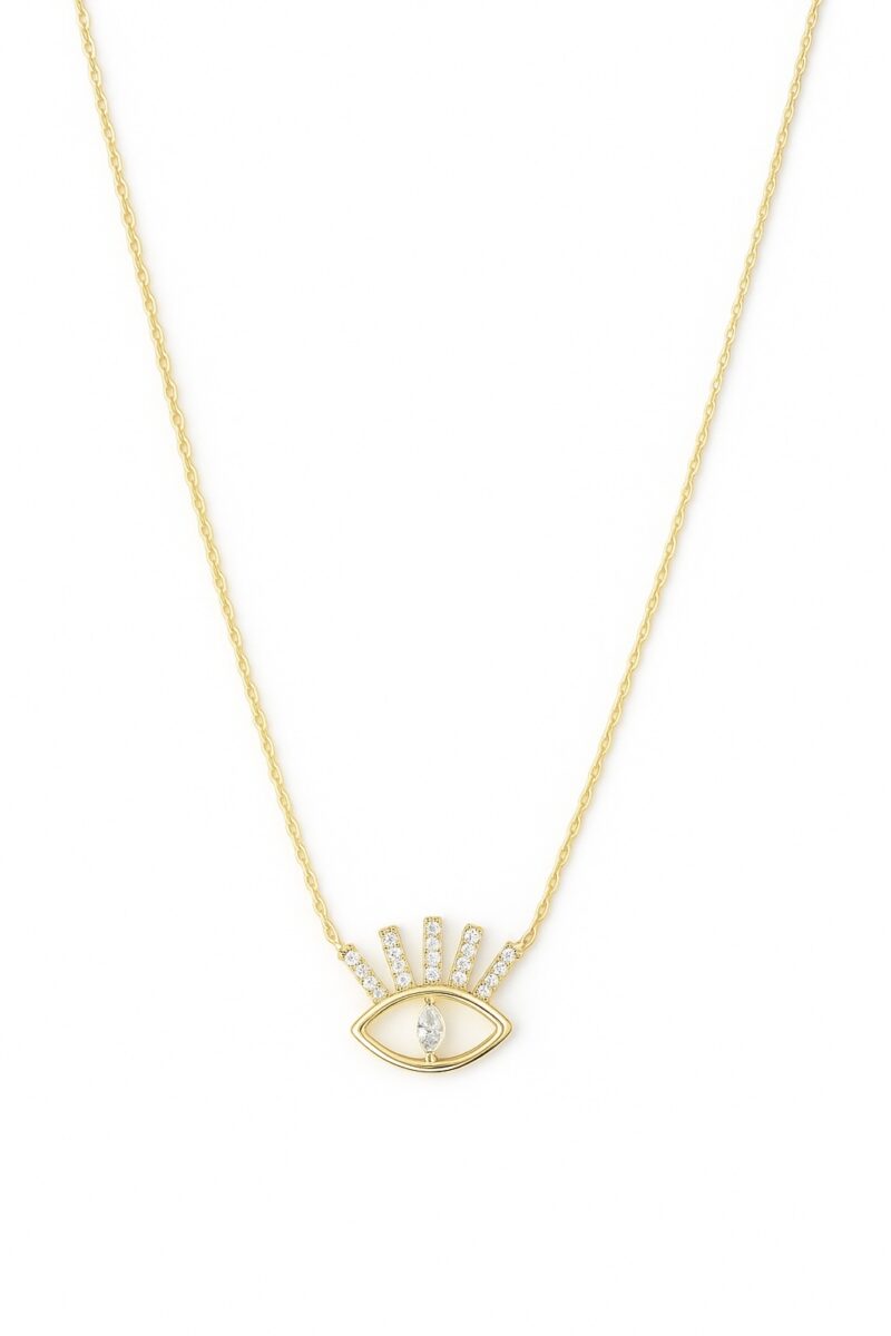 Işıltılı Gold Göz Kolye | New Collection