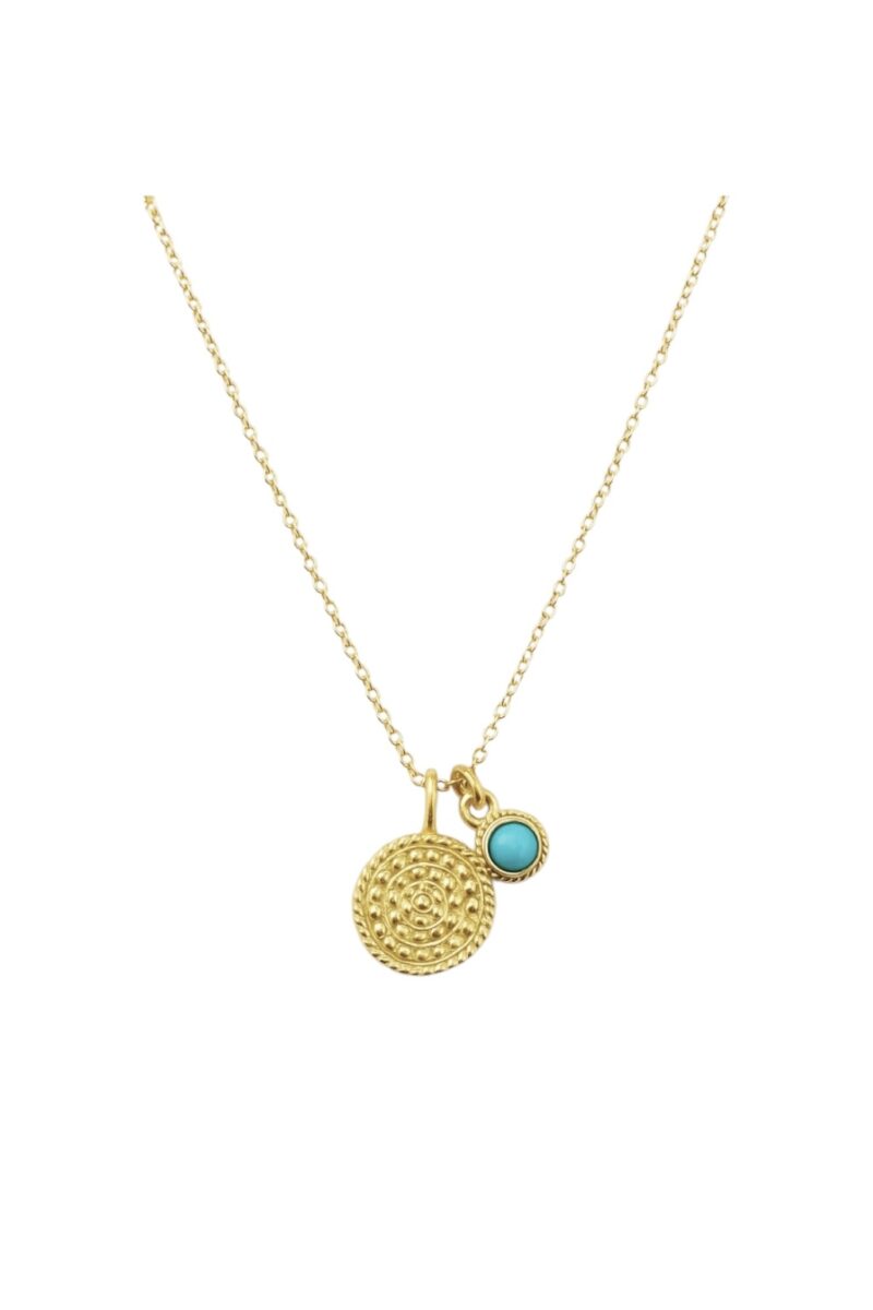 Firuze Taşlı Gold Yuvarlak Etnik Kolye | New Collection