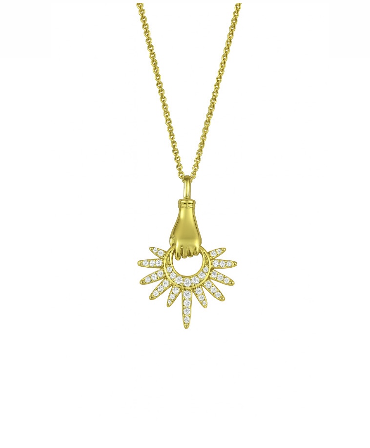 Işıltılı Güneş Tutan Gold El Kolye | New Collection