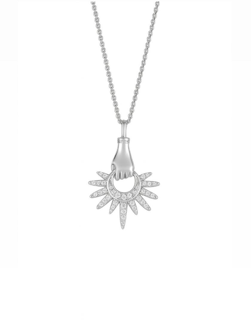 Işıltılı Güneş Tutan Silver El Kolye | New Collection