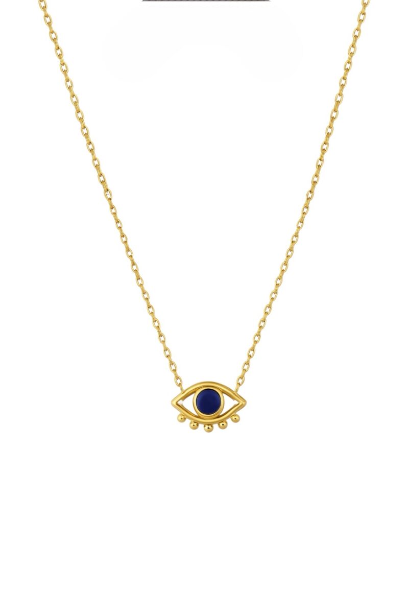 Lacivert Taşlı Gold Göz Kolye | New Collection