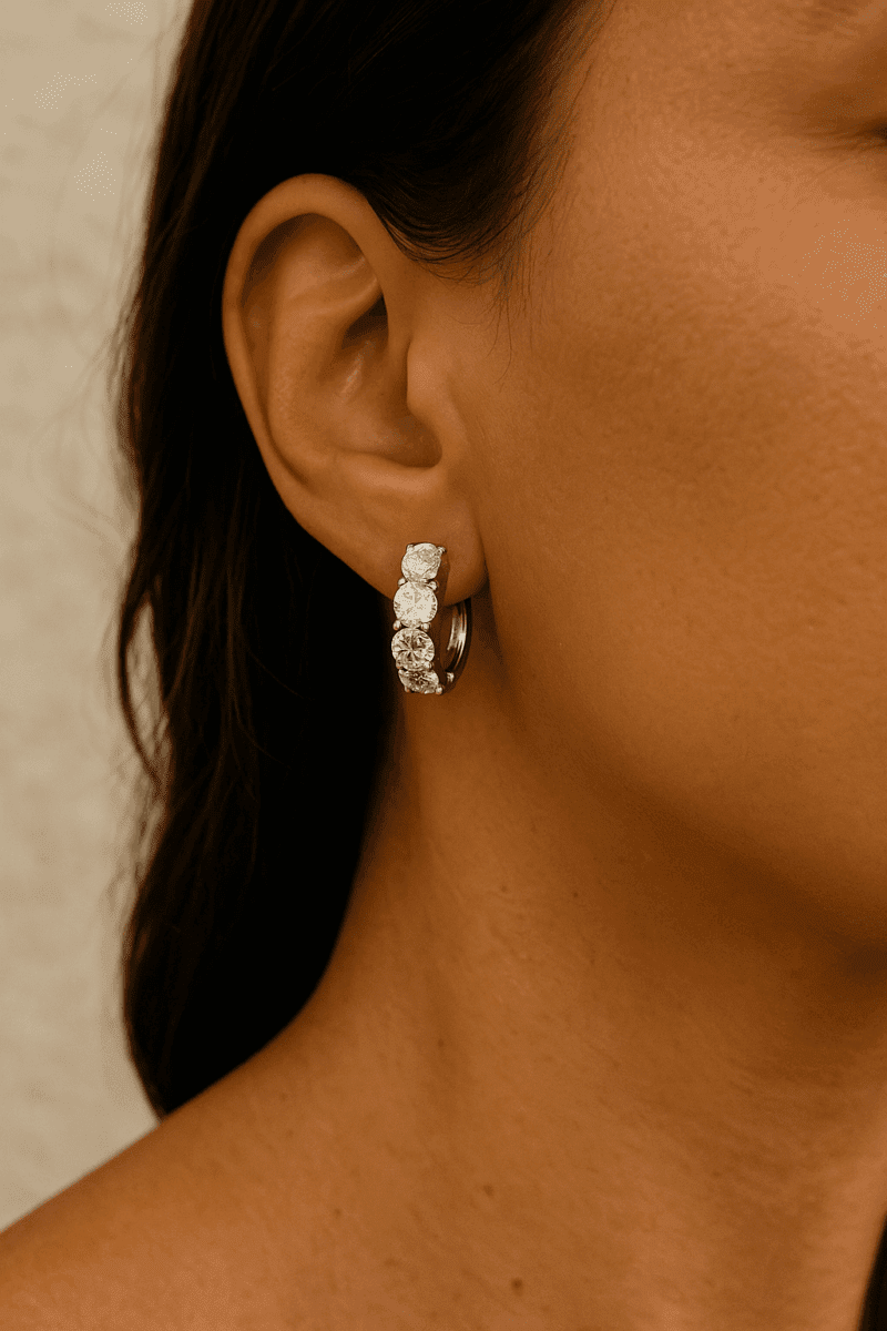Pırlanta Montür Kalın Silver Halka Küpe | New Collection