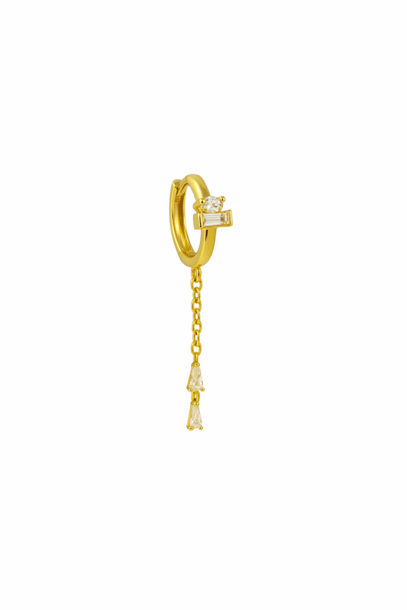 Baget Taşlı Sallantılı Gold Halka Küpe | New Collection