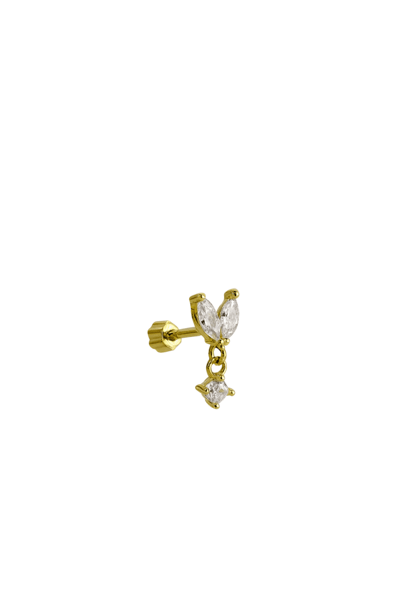 Mini Lotus Taşlı Sallantılı Gold Piercing