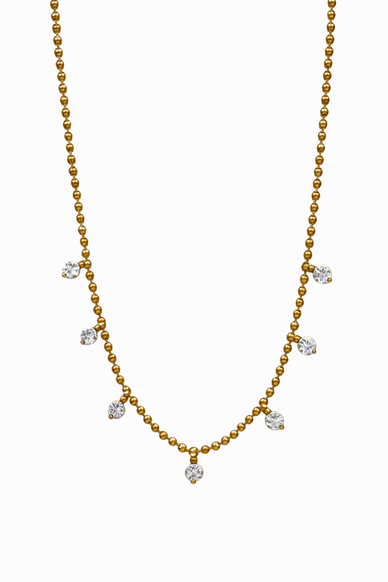 Top Zincirli Taşlı Gold Kolye