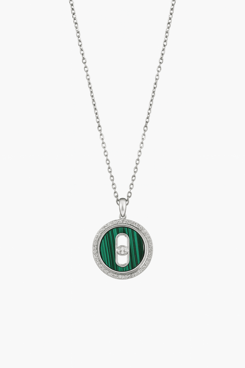 Malahit Taşlı Silver Msk Kolye