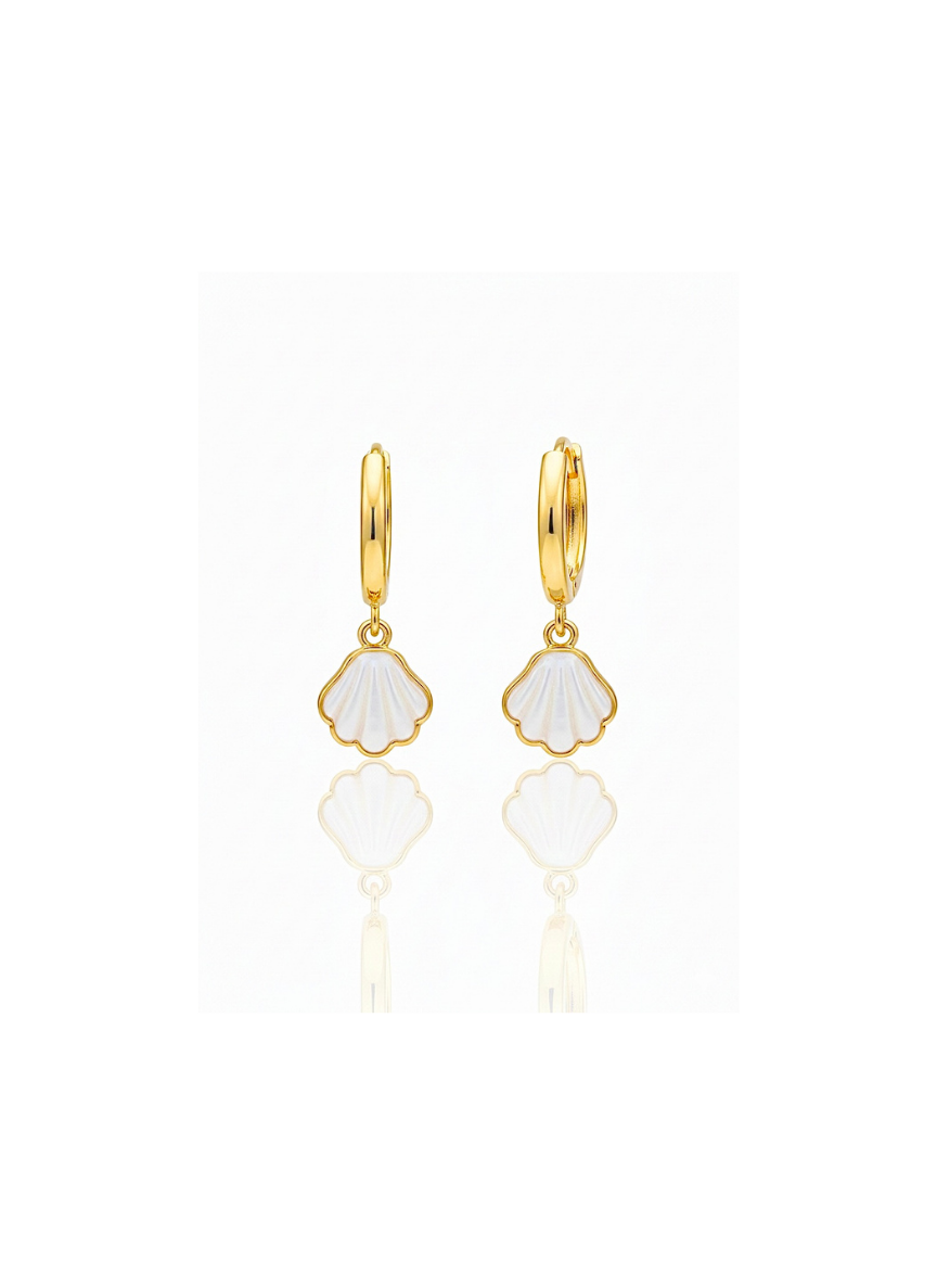 Sedefli Midye Kabuğu Gold Halka Küpe | New Collection