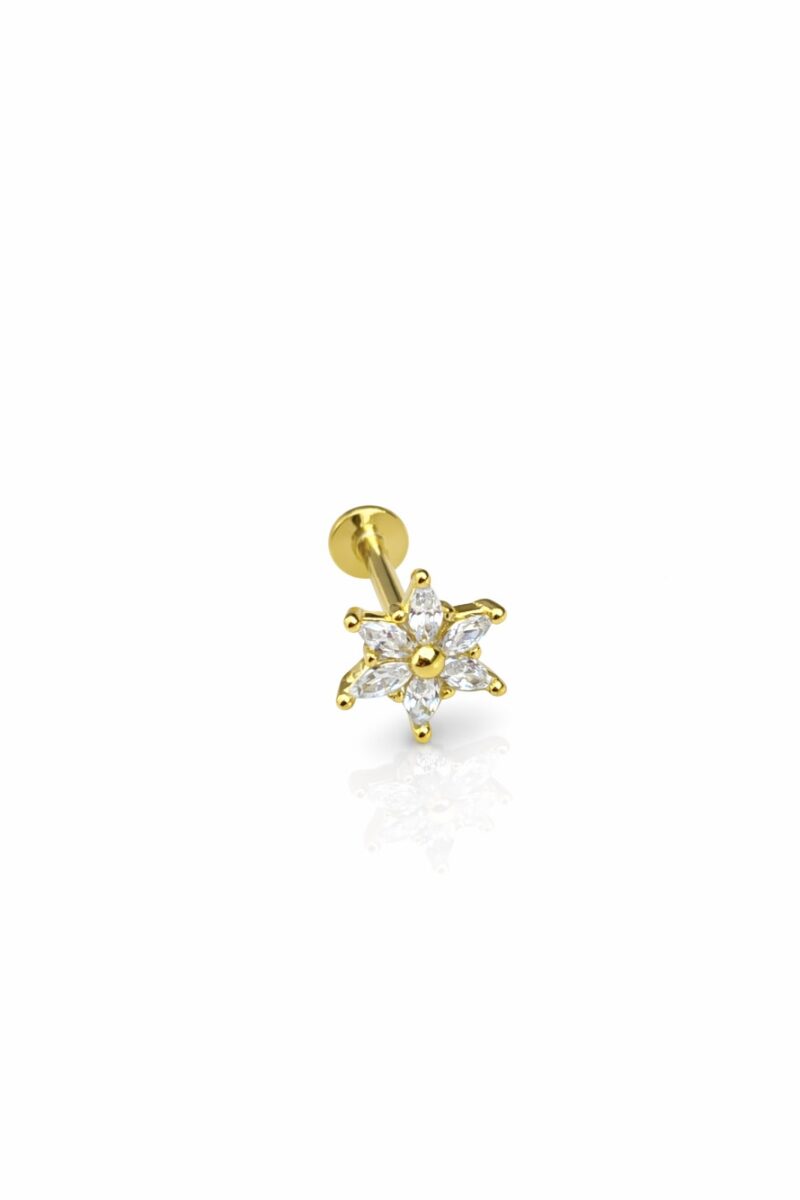 Kar Tanesi Gold Çiçek Piercing