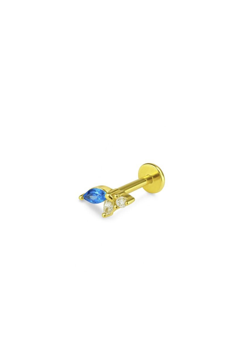 Mavi Taşlı Kelebek Kanadı Gold Piercing