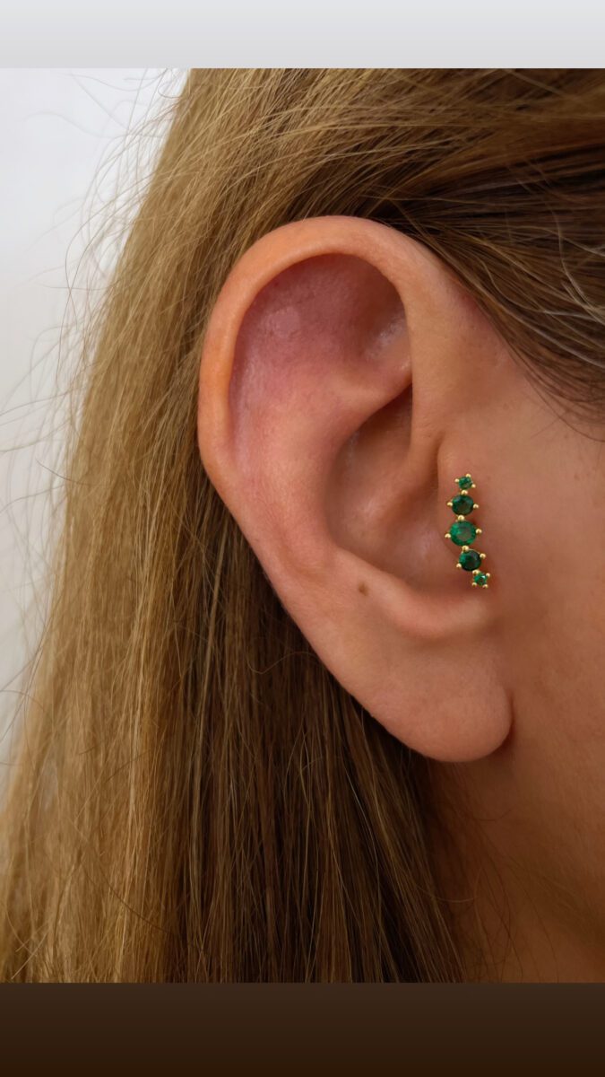 Yeşil 5 Taşlı Süzme Gold Piercing