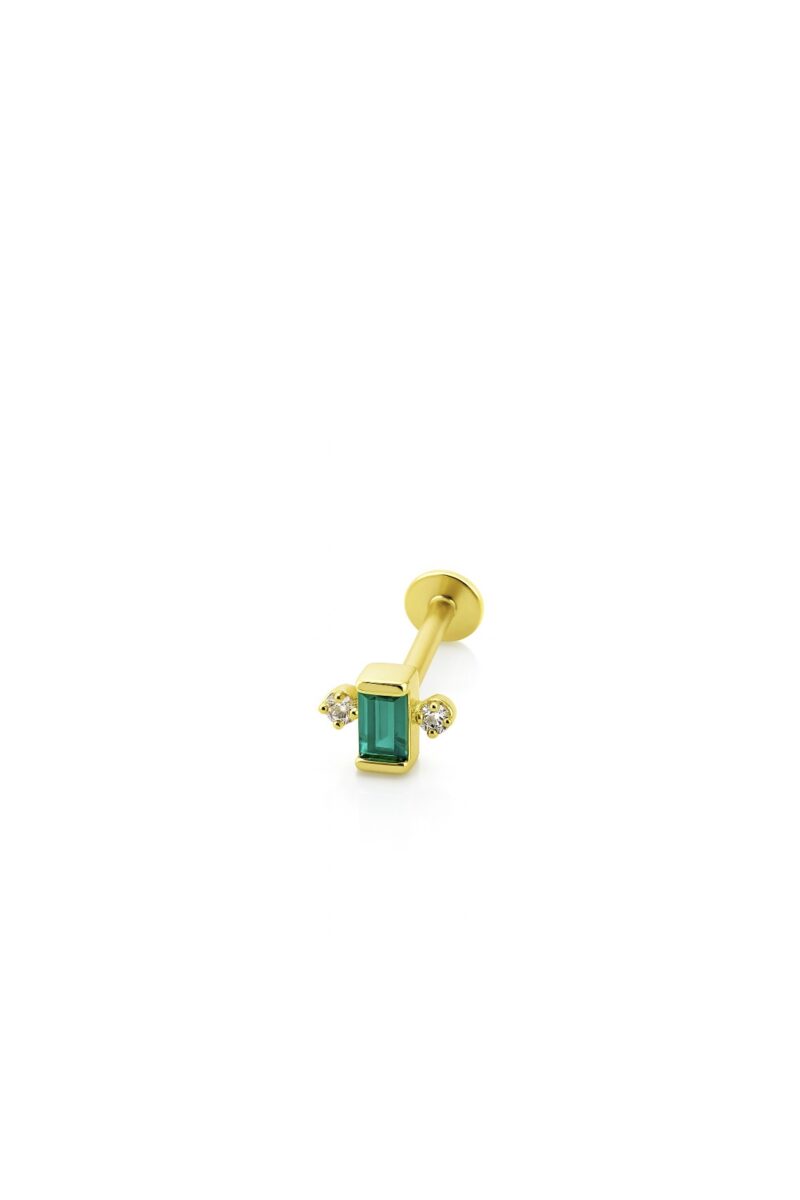 Mini Tek Taş Detaylı Yeşil Gold Baget Piercing
