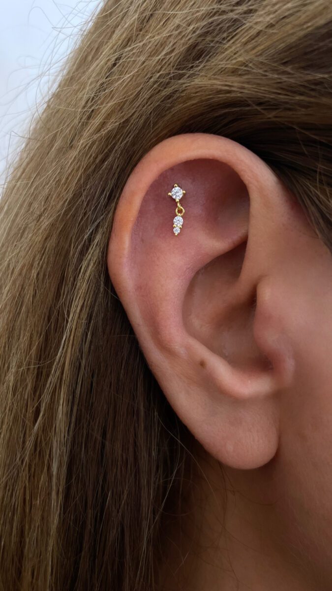 Mini Tek Taş Sallantılı Gold Piercing