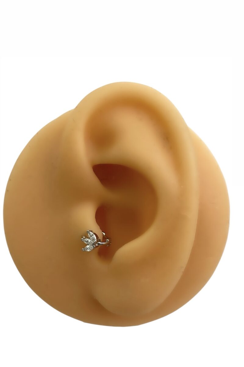 Lotus Taşlı Halka Piercing | Silver
