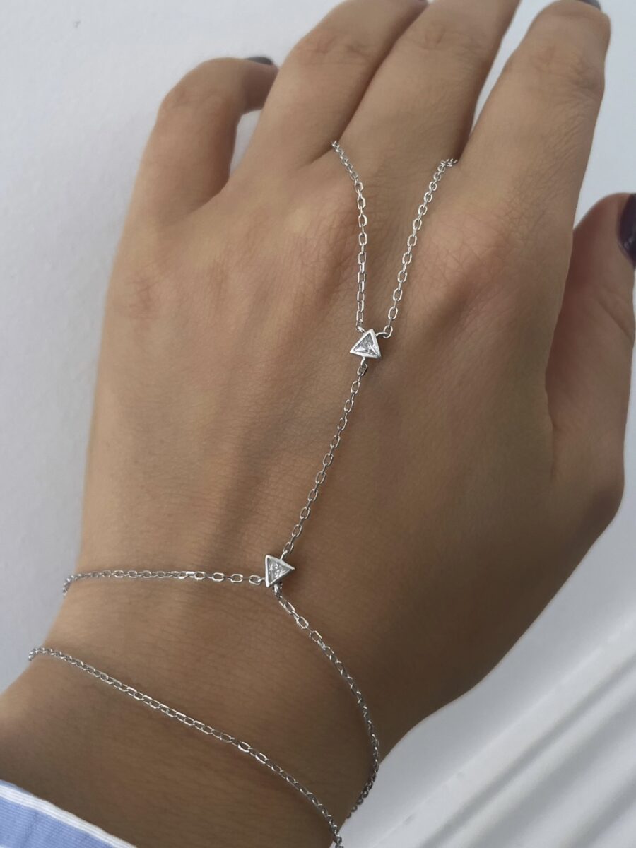 Mini Üçgen Taş Detaylı Silver Şahmeran | New Collection