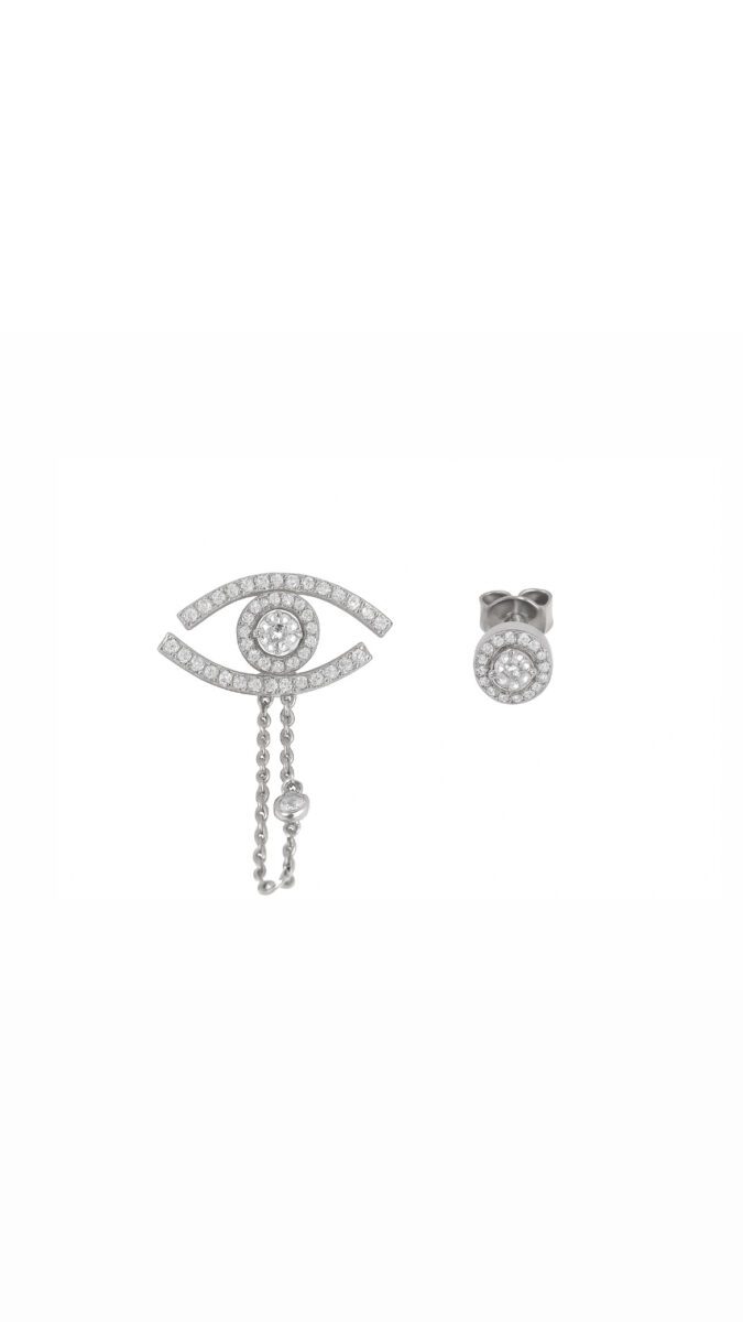 Msk Göz & Tek Taş Vidalı Küpe | New Collection - Silver