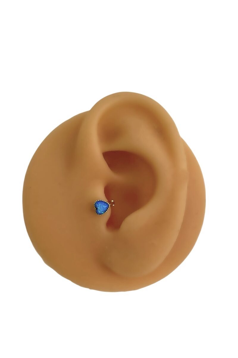 Büyük Opal Taşlı Kalp Halka Piercing