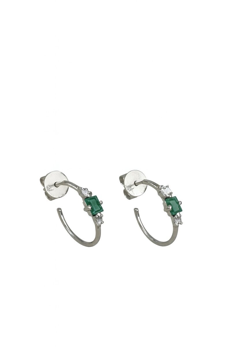 Yeşil Baget Taşlı Vidalı Silver Küpe