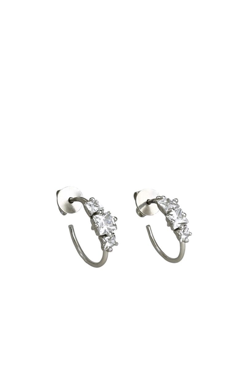 Büyük Baget Taşlı Vidalı Silver Küpe