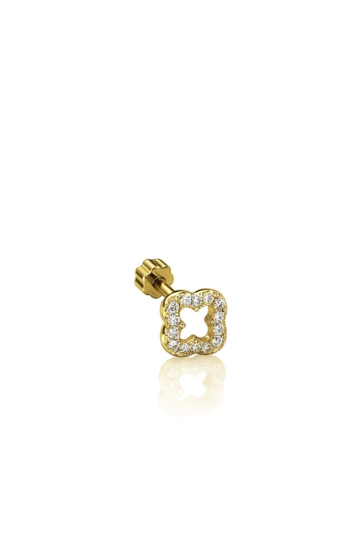 İçi Boş Işıltılı Gold Yonca Piercing