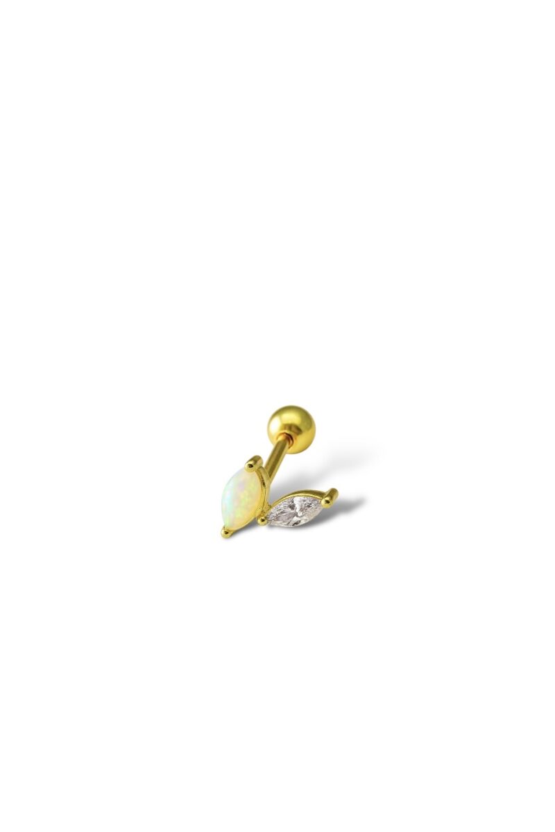 Opal Taşlı Gold Mini Yaprak Piercing