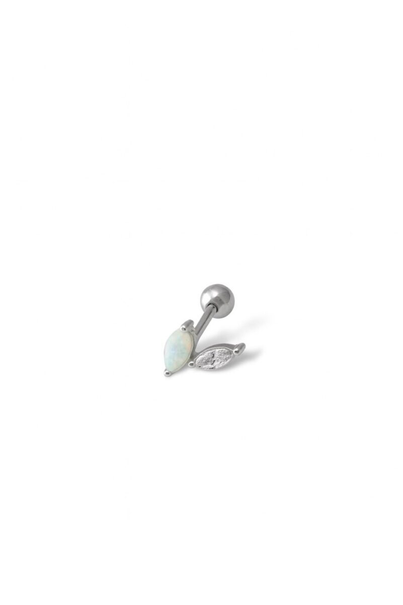 Opal Taşlı Silver Mini Yaprak Piercing