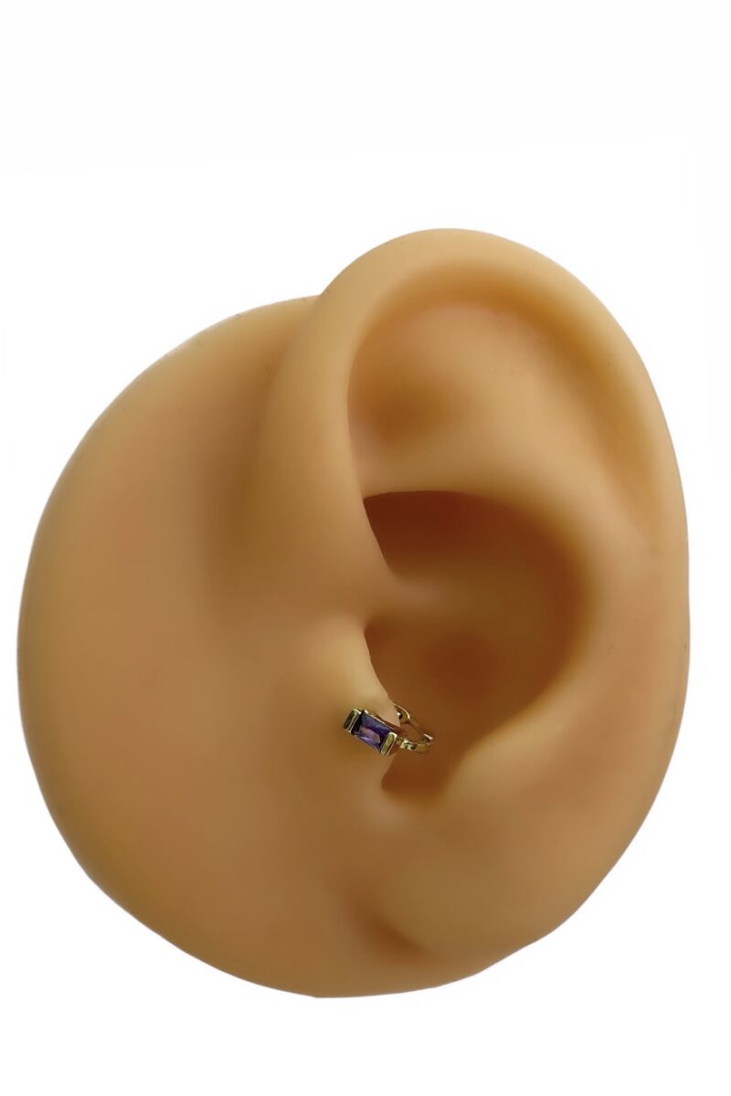 Mor Baget Taşlı Mini Tragus Halka Piercing | Gold