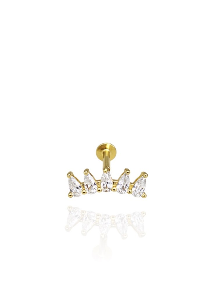 Uzun Sıralı Damla Taşlı Gold Piercing