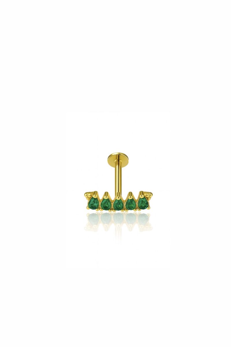 Yeşil Baget Taşlı Uzun Gold Piercing