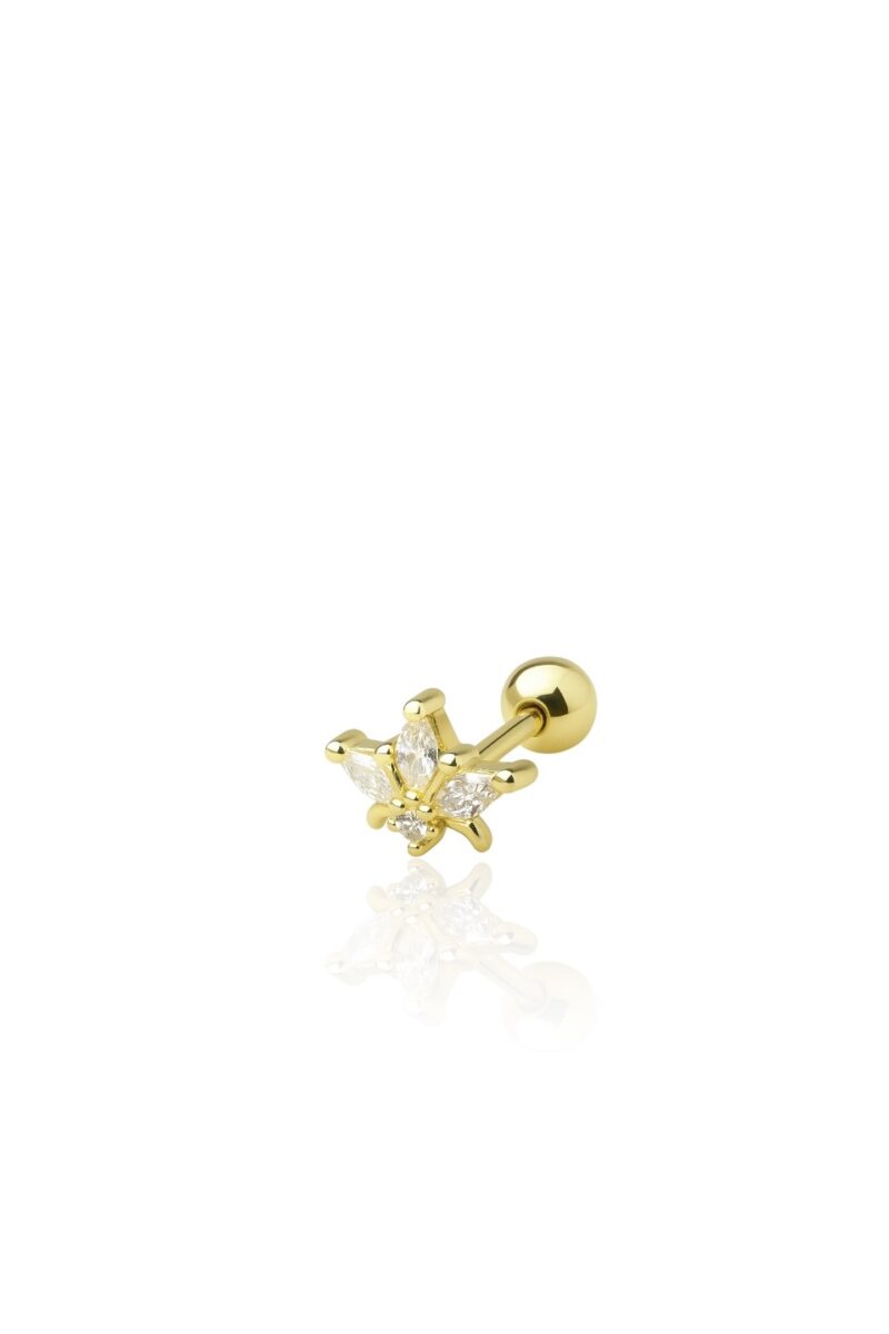 Taşlı Yarım Gold Çiçek Piercing