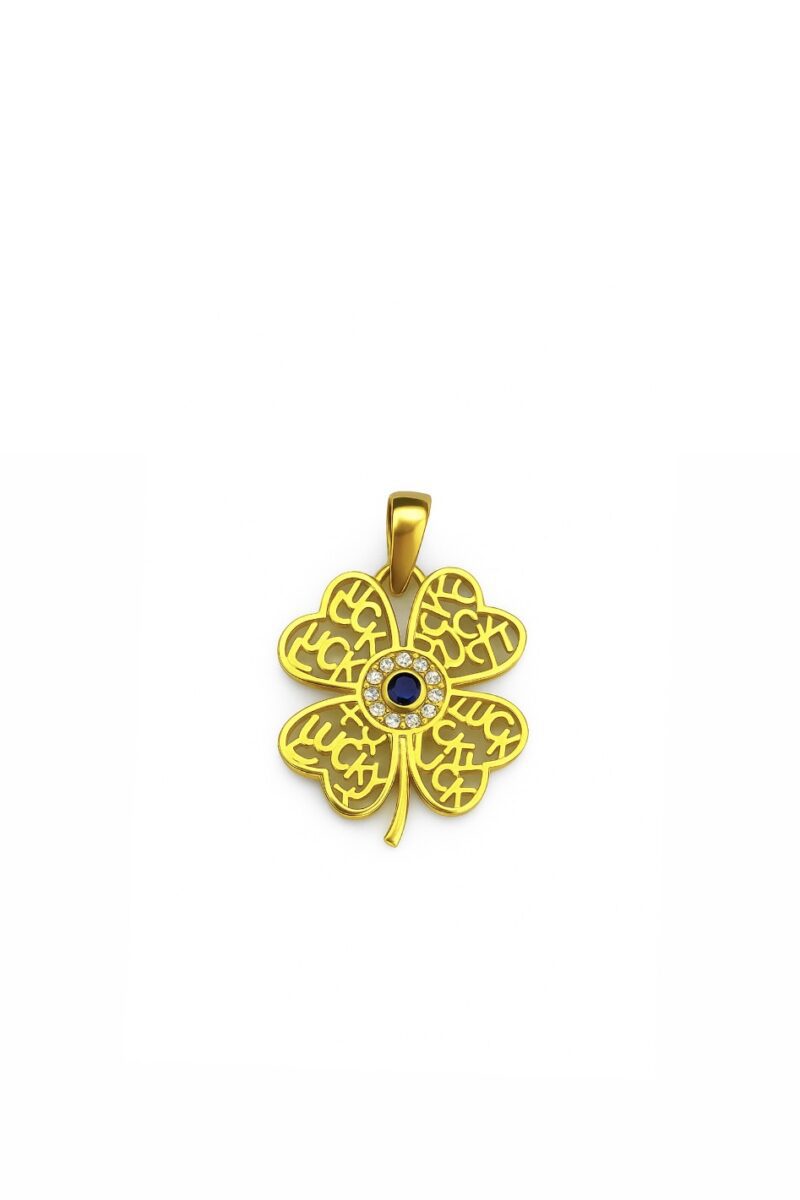 Lucky Yonca Mavi Taşlı Gold Kolye Ucu
