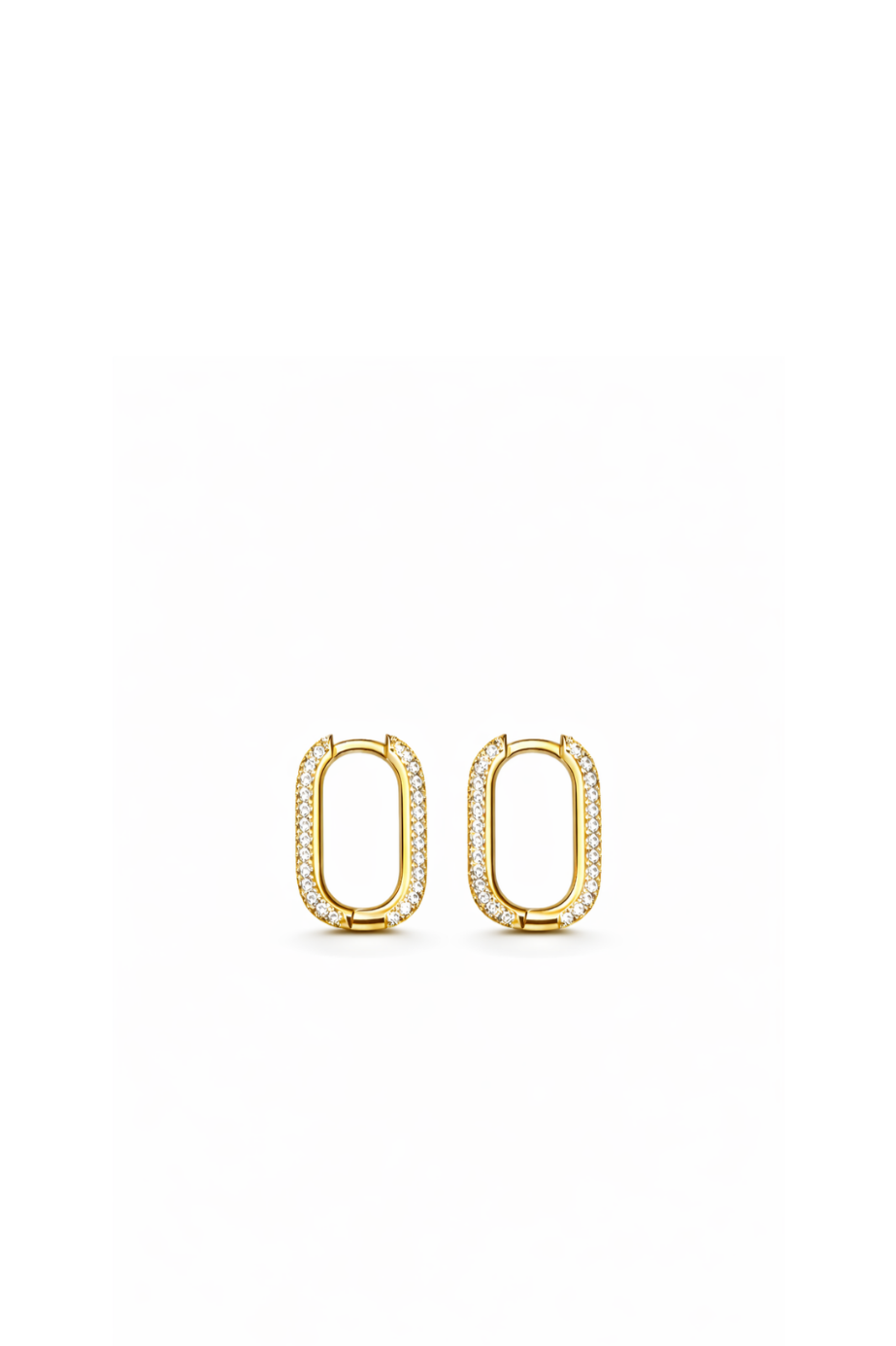 Taşlı Dikdörtgen Gold Küpe | Küçük Boy