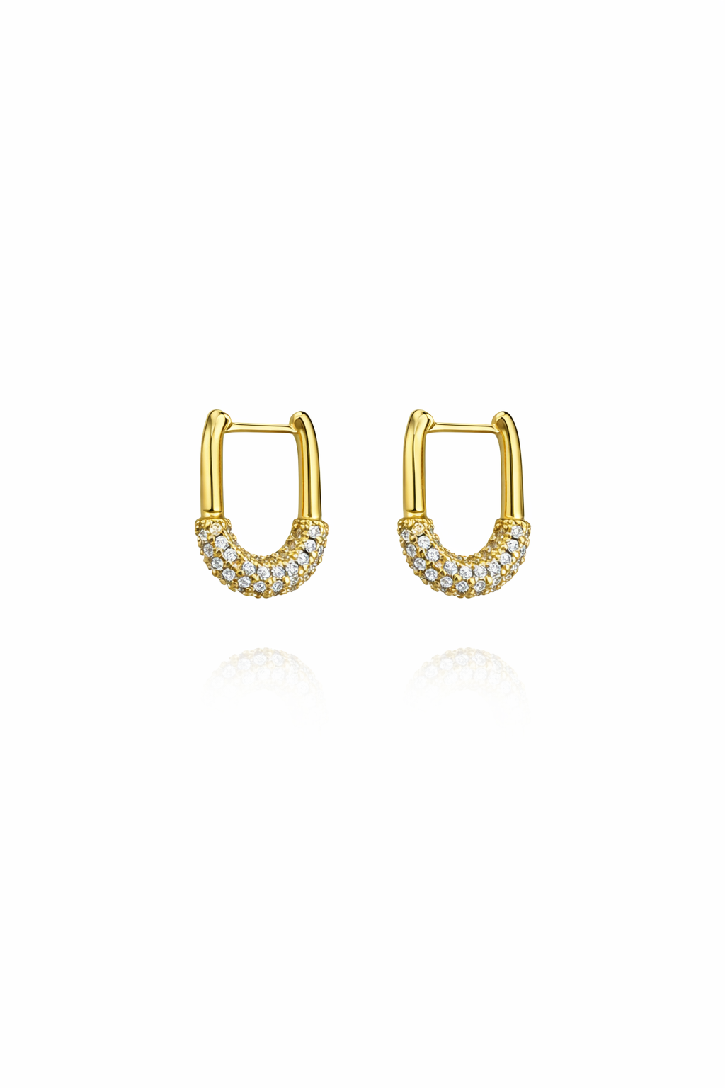 Taşlı Oval Gold Halka Küpe | New Collection